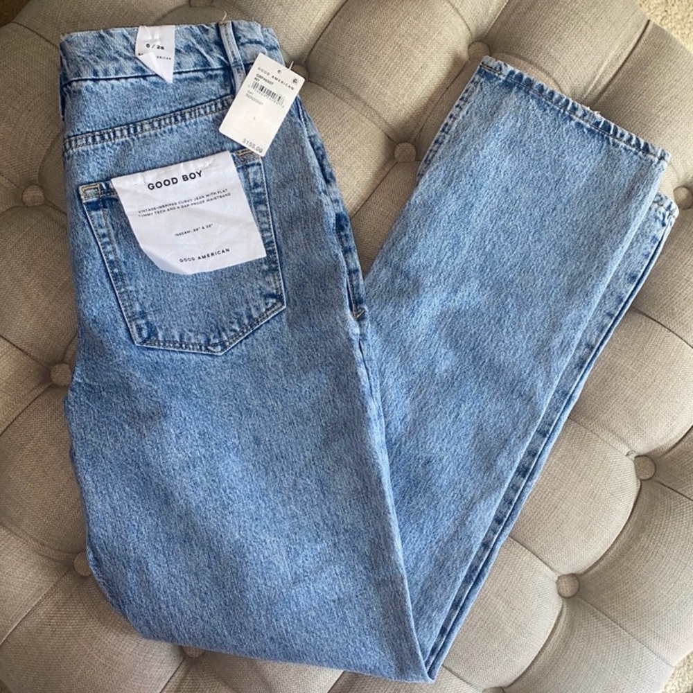 NWT Good American Good Boy Jeans Straight Leg